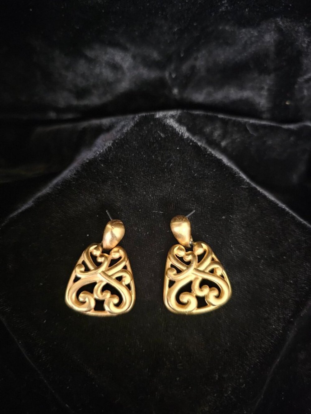 Anne Klein Vintage Gold-Tone Scrollwork Drop Earrings With Pierced Post Back Des